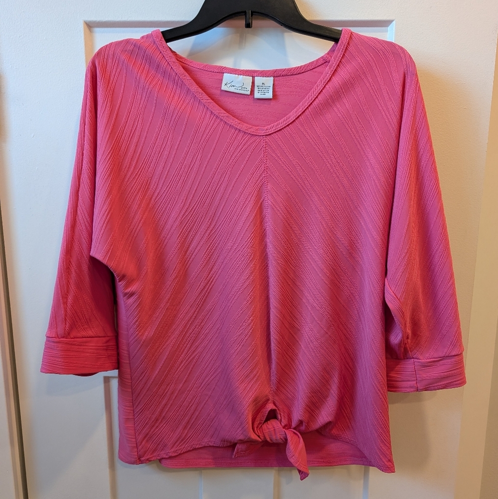 Kim Rogers Pink Textured Tie-Front Blouse
